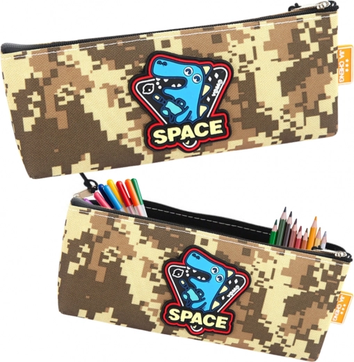 Kosmische dinosaurus etui khaki 20x8 cm