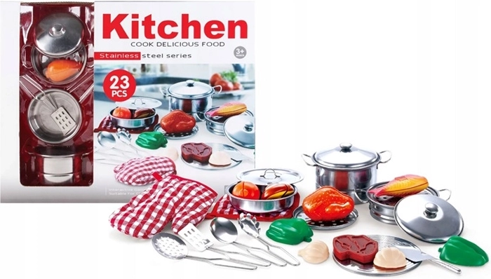 Metalen set pannen en keukenaccessoires voor kinderen (23 stuks)