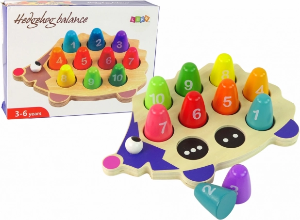 Houten egeltje – educatief speelgoed met 10 gekleurde pinnetjes