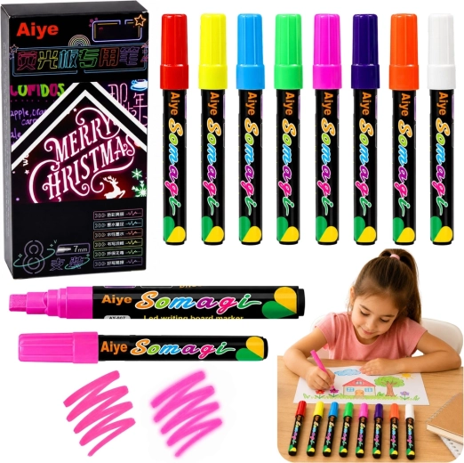 Set neon vloeibare markers met beitelpunt, 8 stuks