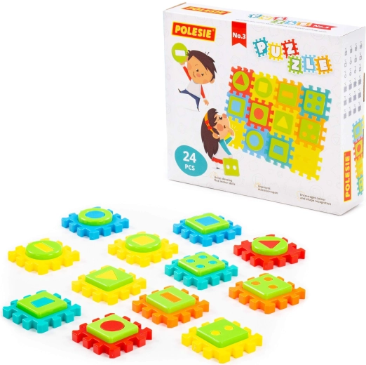Kinder-inlegpuzzel met vormen, 24 stukjes in een doosje