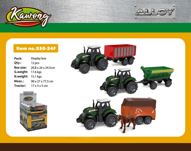 Tractor met aanhanger van metaal en kunststof 17 cm