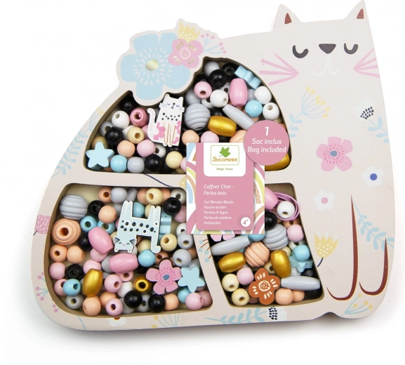 Houten pastelkleurige kralen in de vorm van een kat