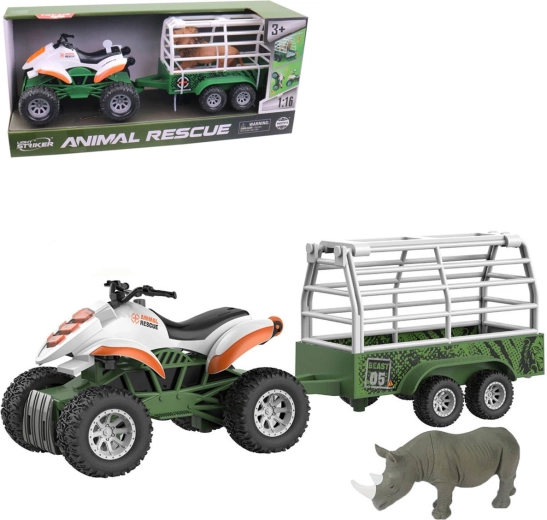 Spelset dierenredding – quad met terugtrekmotor met aanhanger, licht en geluid