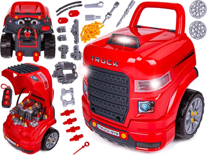 Mechanische kinderwerkplaats – demonteerbare truck met licht en geluid (61 onderdelen)