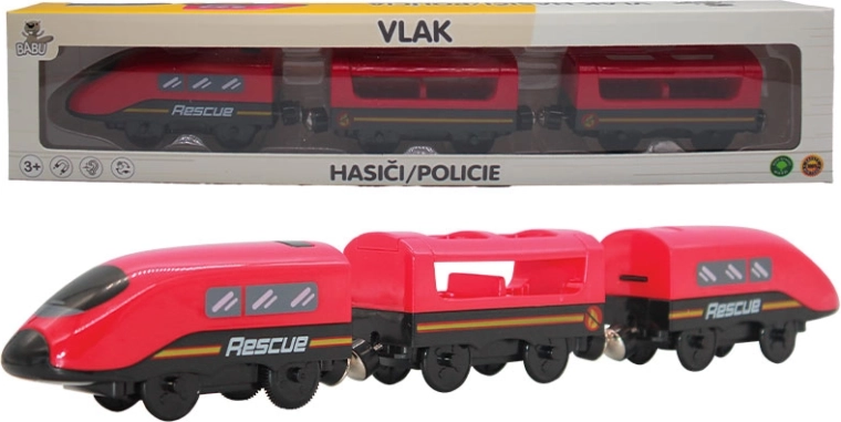 Babu brandweertreintje met magnetische wagons op batterijen