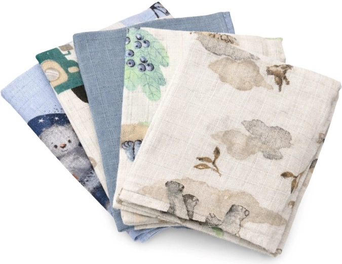 Katoenen luiers met print NEW BABY 60×80 cm, set voor jongens, 5 stuks