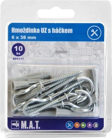 Knoopp-plug met haak 6×38 mm, wit zink (10 stuks)