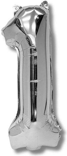 Folieballon cijfer 1, 40 cm, zilver
