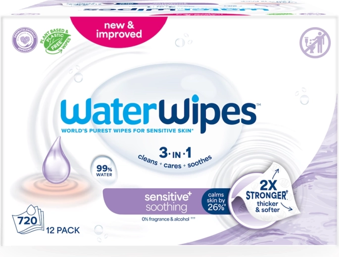 WaterWipes Soothing Clean 3-in-1 vochtige doekjes met lavendel 60 stuks - 12 stuks