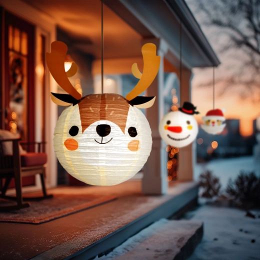 Kerstpapieren lampion rendier 30 cm