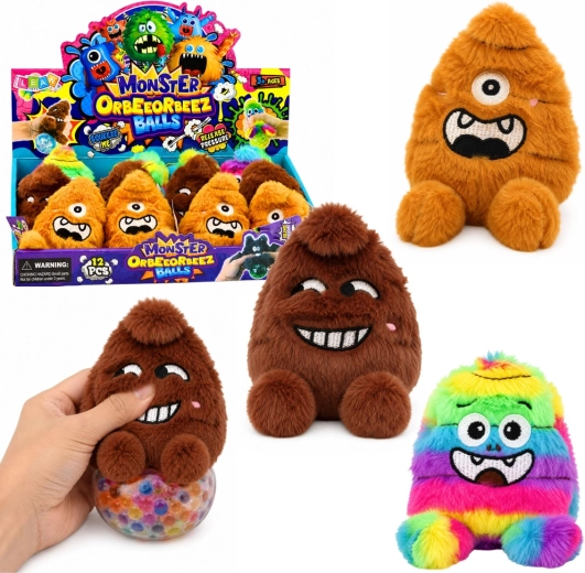 Pluchen knijpfiguurtje monster met glitter 8 cm - 1 stuk