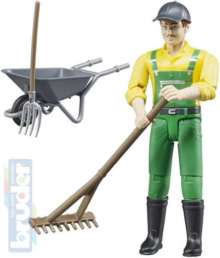 BRUDER landbouwfiguur met kruiwagen en gereedschap