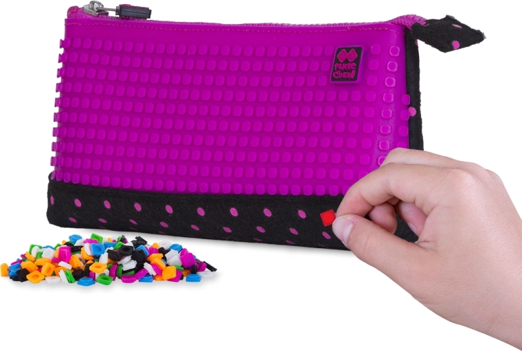 Pixie Crew groot etui zwart met fuchsiaroze stip