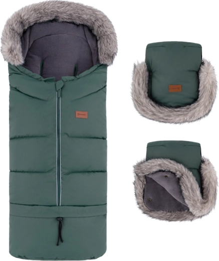 Petite&Mars winterset: voetenzak Arctic 4v1 en kinderwagenhandschoenen Furry khaki