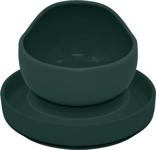 Petite&Mars siliconen eetset Take&Match – bord en kom met zuignap misty green, 2 stuks