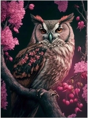 Diamantmozaïek - Uil in rozen