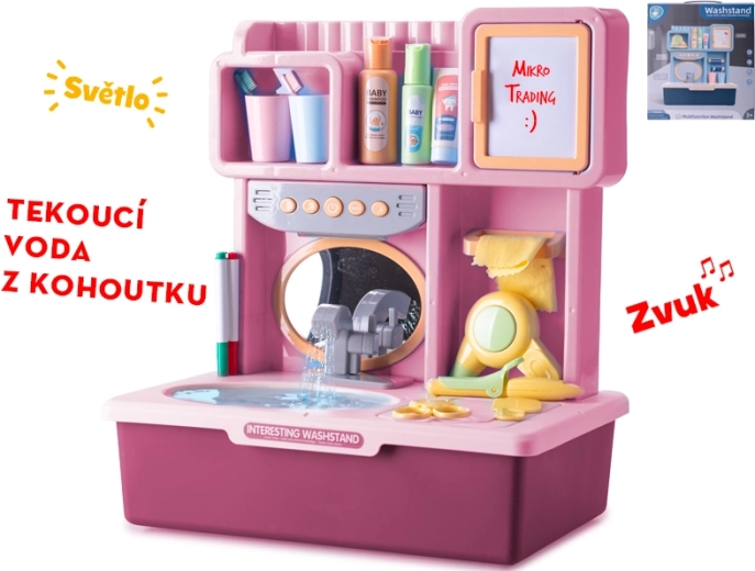 Interactieve roze kinderwastafel met licht, geluid en stromend water