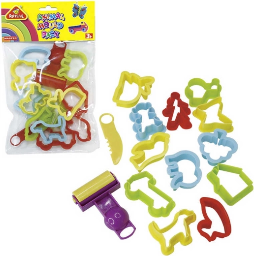 Set plastic uitsteekvormpjes met mesje en deegroller (12 stuks)