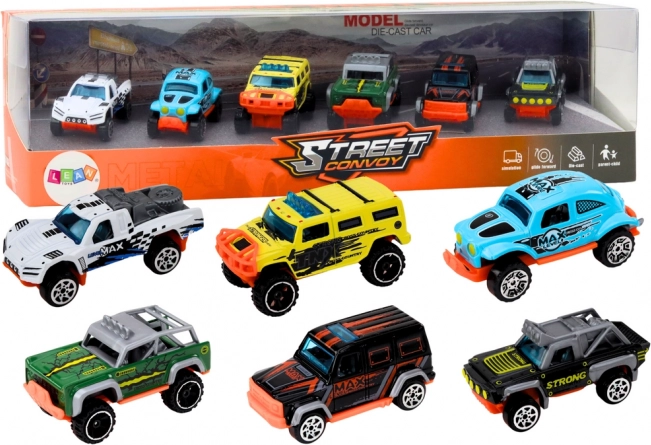 Set van metalen offroad-autootjes 1:64, set van 6 stuks