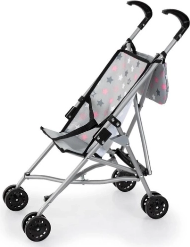Bayer opvouwbare buggy voor poppen met tas, grijs met sterretjes