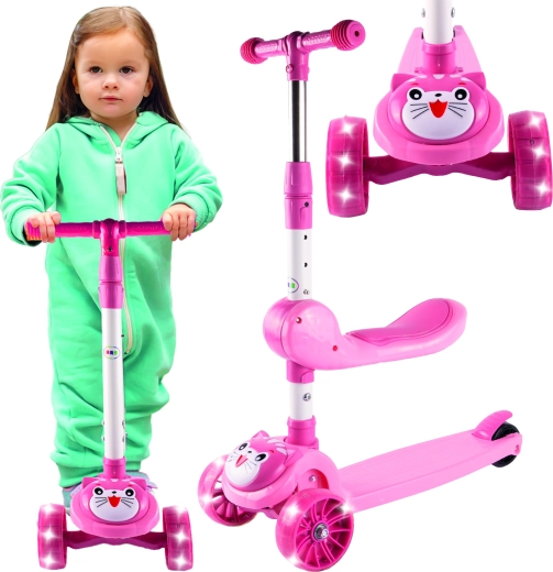 Driewielstep Kotek met lichtgevende wielen en zitje