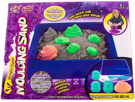 Kinetisch zand – creatieve set met vormpjes en een plastic dienblad - 1 stuk