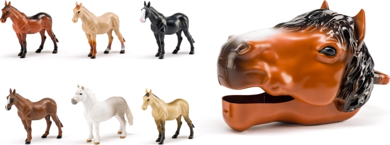Paardenhoofd met figuurtjes – opbergbox en set van 6 paarden