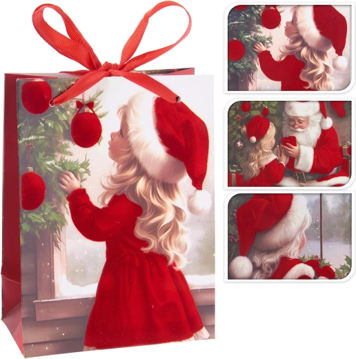 Kerstcadeautas van papier met meisjesmotief 24 × 18 × 8 cm