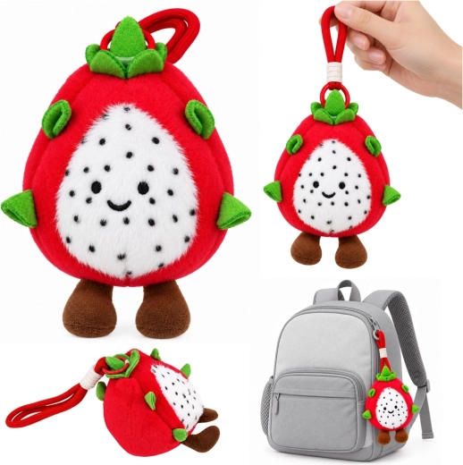 Pluchen sleutelhanger drakenvrucht pitaya met karabijnhaak, 12 cm