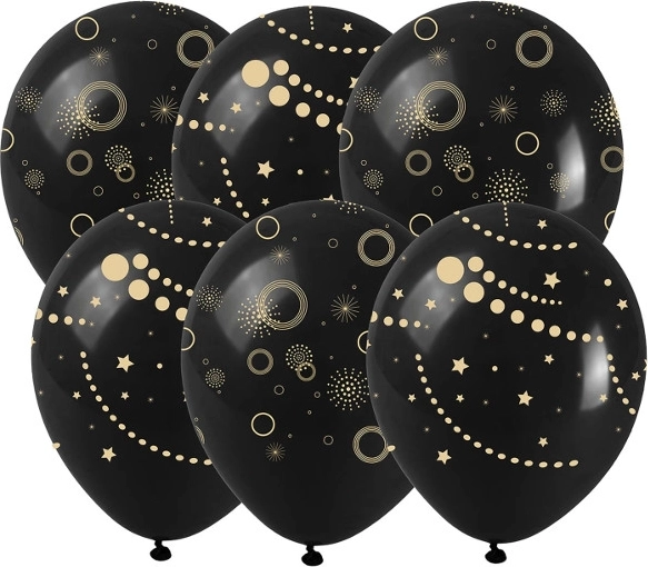 Zwarte latexballonnen met gouden opdruk (6 stuks)
