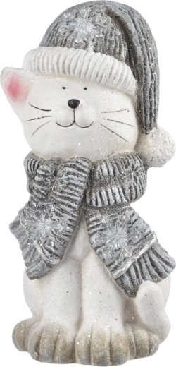 Keramische kerstdecoratie kat met LED-licht wit 40 cm