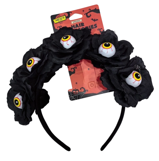 Halloween-haarband met zwarte rozen en oogbollen