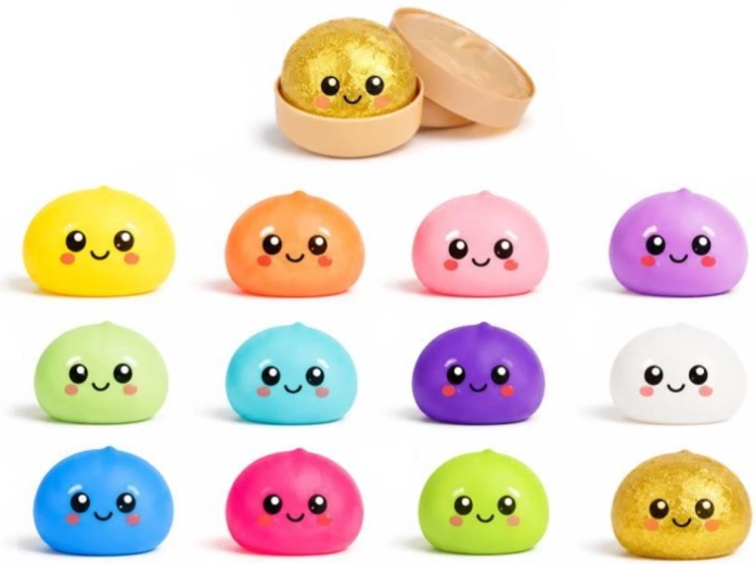 Kawaii squishy knedlíček in een stoommandje (antistress knijpspeeltje) - 1 stuk