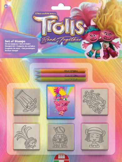 Trolls stempelset – 5 stempels en 3 viltstiften