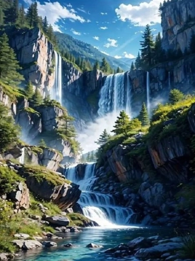 Norimpex diamant schilderen waterval in de bergen 30 × 40 cm