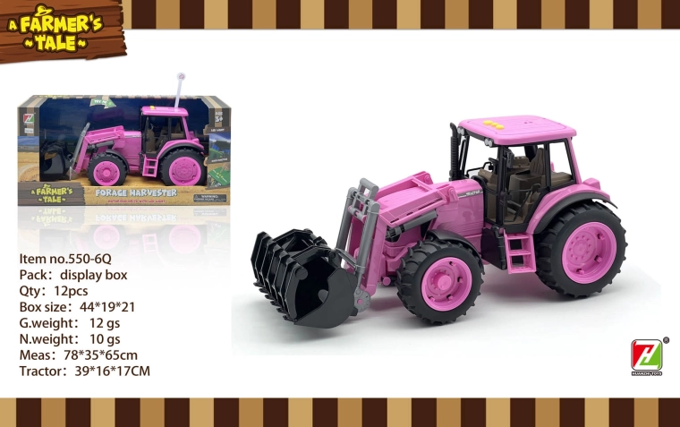 Roze interactieve tractor met grijper, licht en geluid 1:16