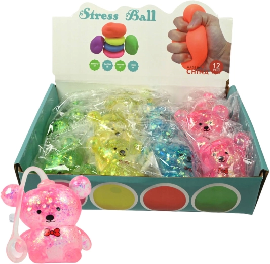 Antistress gelbeertje met glitters en strik - 1 stuk