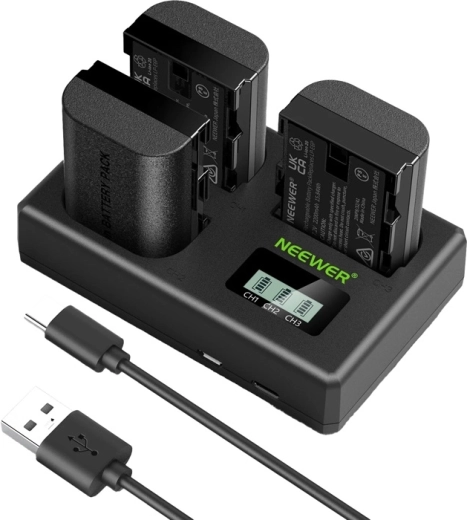 Neewer set 3× vervangende accu’s LP-E6P/LP-E6NH voor Canon-camera’s met drievoudige USB-lader