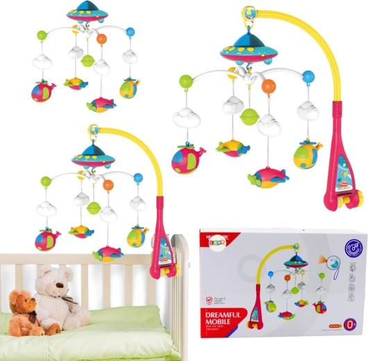 Baby mobiel voor ledikant UFO met vliegtuigen en projector