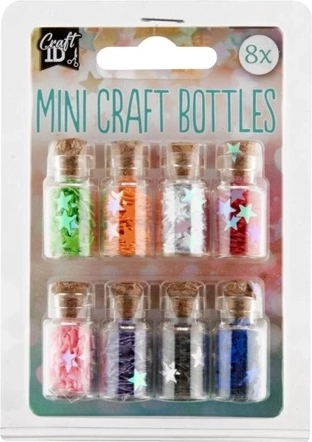 Kleurige mini flesjes voor knutselen met decoratieve vulling (8 stuks)
