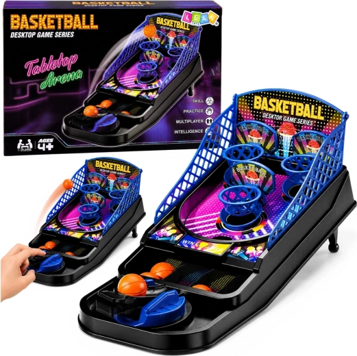 Mini tafelbasketbal arcade-spel met 3 ringen en lanceerder - 1 stuk