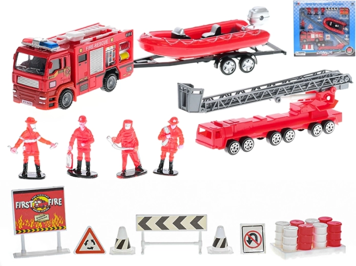 Brandweer-set – metalen voertuigen met vrijloop en figuurtjes