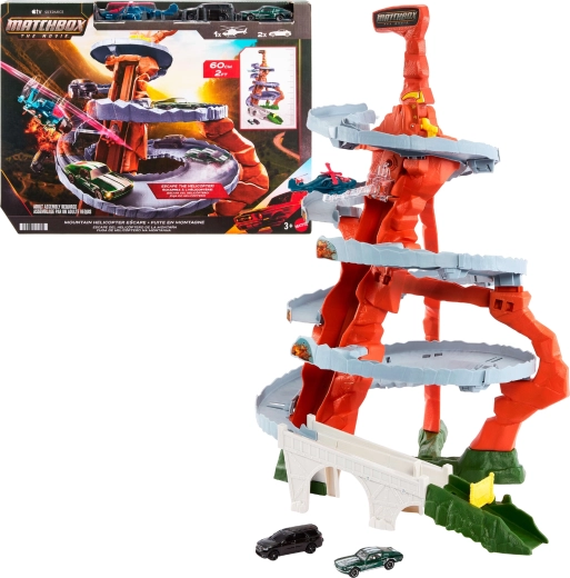 Matchbox The Movie bergachtervolging speelset met helikopter (baan + 2 autootjes + helikopter)