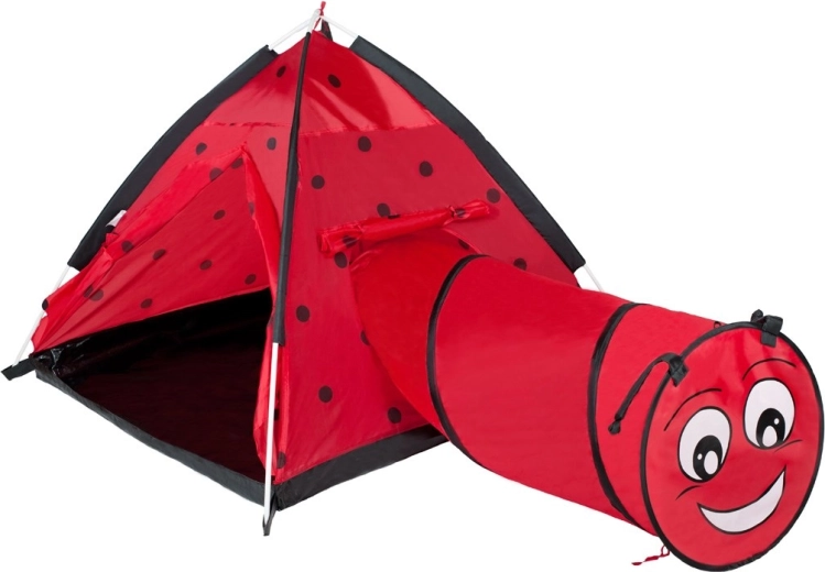 Kindertent met tunnel Lieveheersbeestje rood