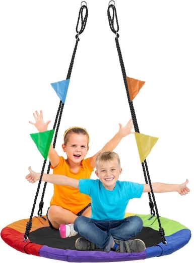 Tuin-schommel ooievaarsnest XL 100 cm, 150 kg, multicolor met vlaggetjes