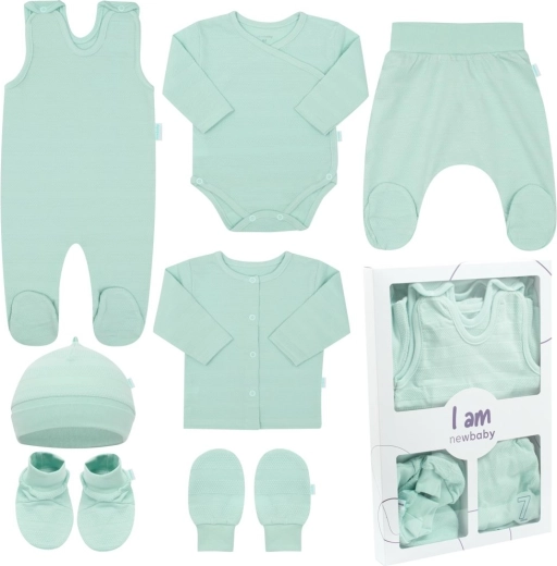 Newborn set voor het kraamziekenhuis NEW BABY I AM, mint, 7-delig