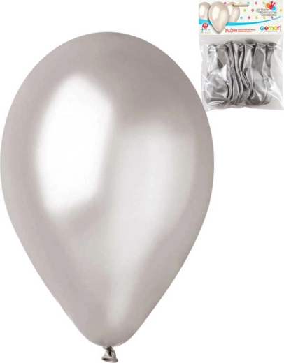 Gemar metallic zilveren latexballonnen 26 cm - set van 10 stuks