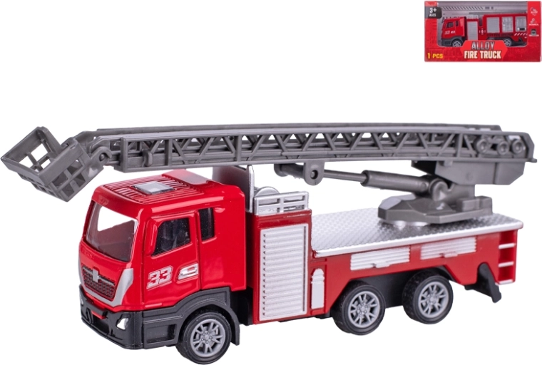 Metalen brandweerauto 12 cm met terugtrekmotor