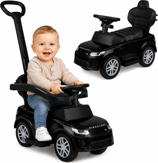 Kinder loopauto en duwauto met duwstang 2-in-1 Range Rover Discovery zwart met geluiden